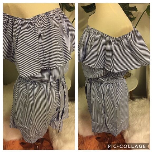 Unbranded Blue & White Striped Romper S/M/L - Picture 3 of 8